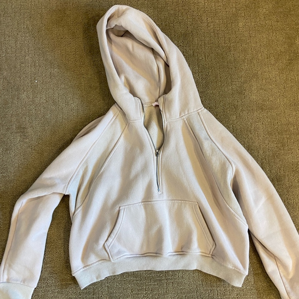 Pink Lily beige cropped hoodie